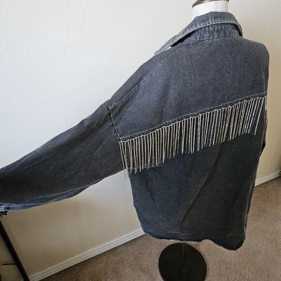 Blue B Boutique Legend Rhinestone Denim Shacket in Vintage Black S/M - Picture 3 of 7